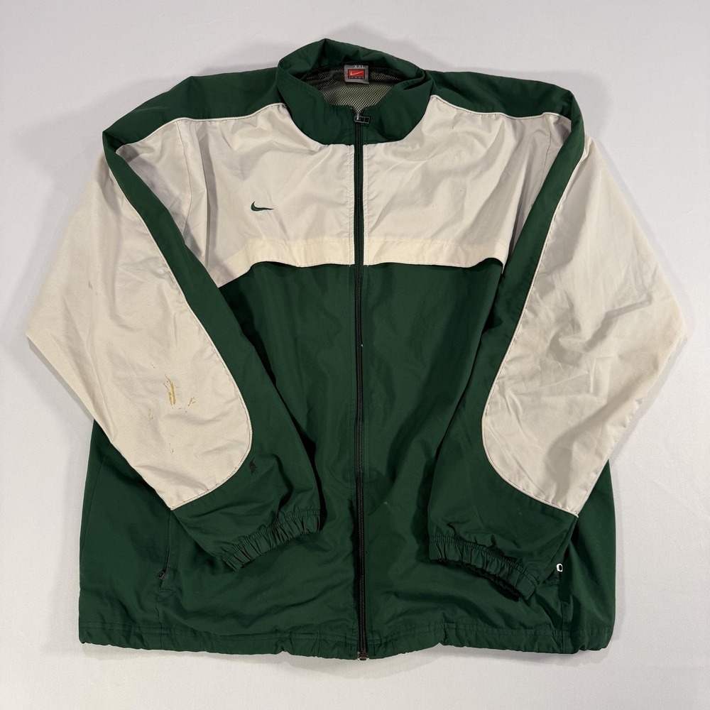 VTG 90s Nike Windbreaker Jacket Mens 2XL Green White Colorblock Full Zip